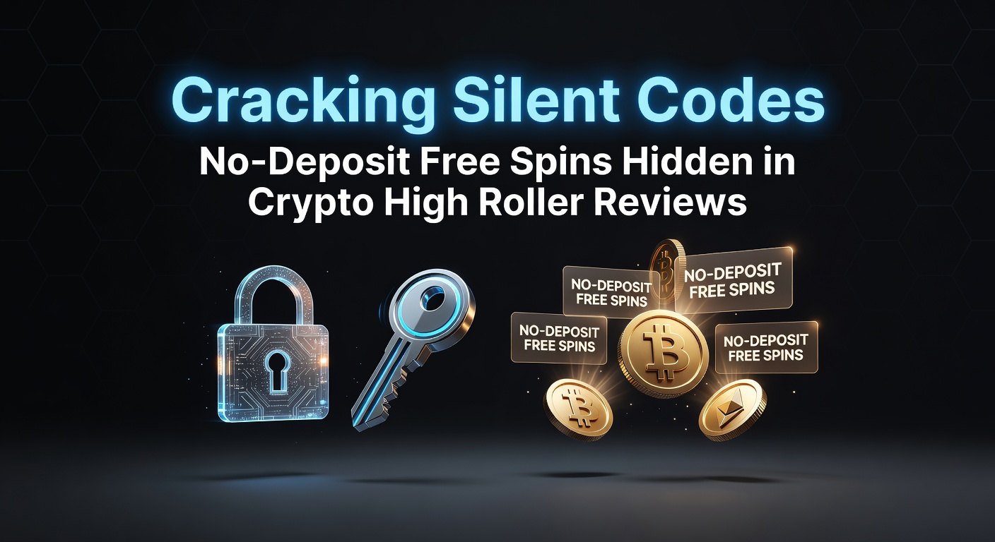 Close-up of a digital casino interface displaying subtle bonus codes amid high-stakes crypto slots, with glowing free spin icons emerging from review text overlays