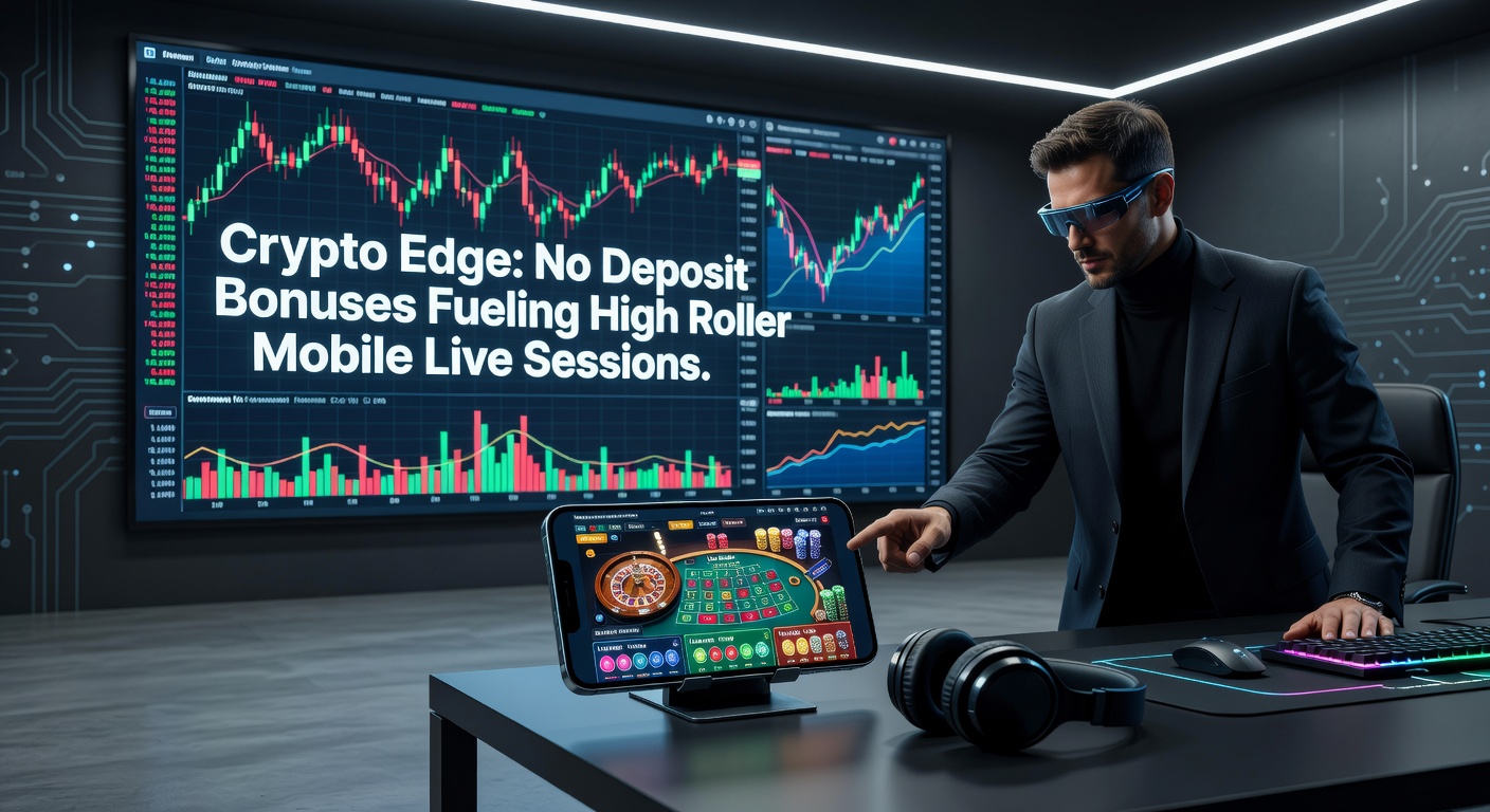 High-roller at a mobile live dealer table with crypto interface glowing on screen, chips stacking high amid fast-paced action
