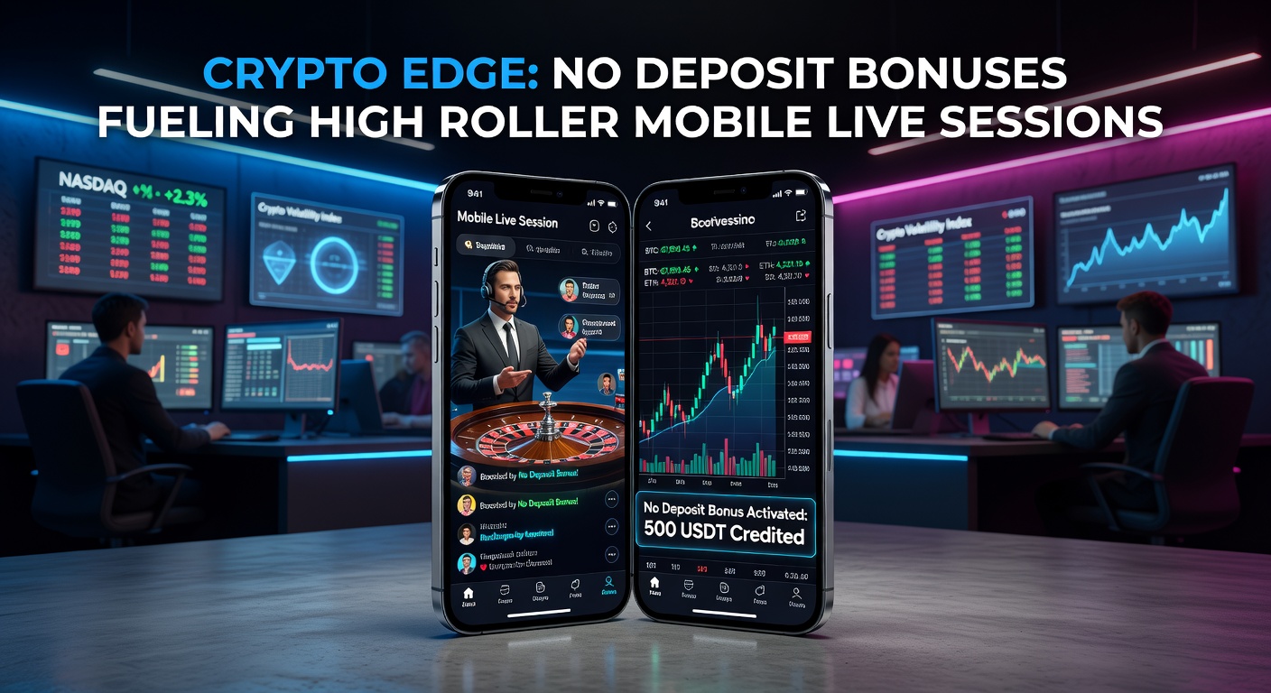 Dynamic screenshot of a crypto casino app showing no-deposit bonus claim, live baccarat table with high-stakes bets, and blockchain transaction confirmation