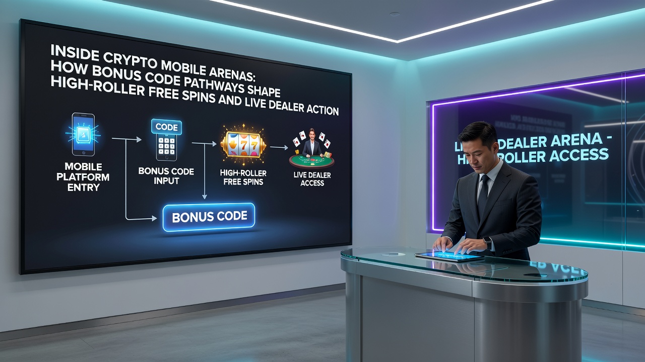 High-roller player engaging with live dealer table on a crypto mobile app after bonus code activation