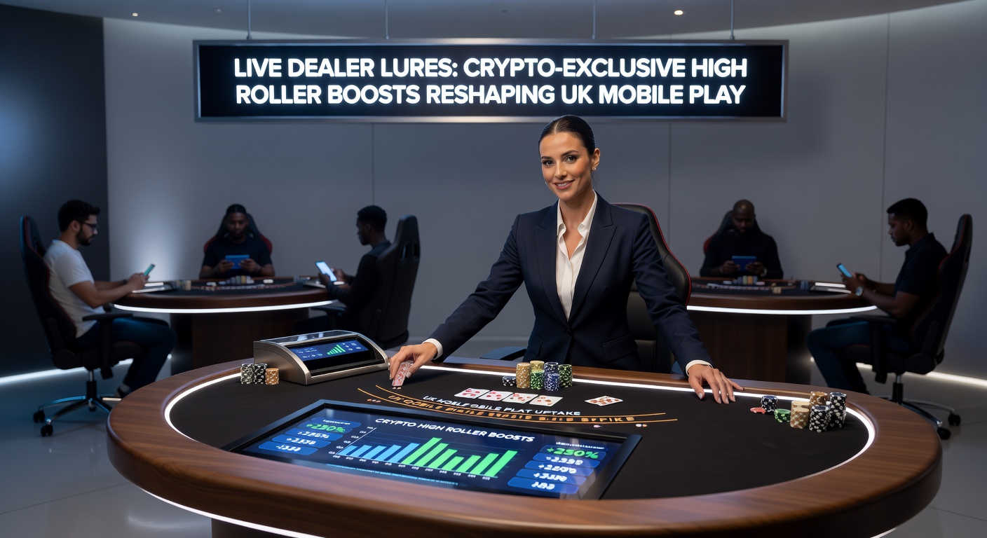 High-roller player on mobile device interacting with a live roulette dealer, crypto wallet interface overlay showing boosted wager limits and rewards
