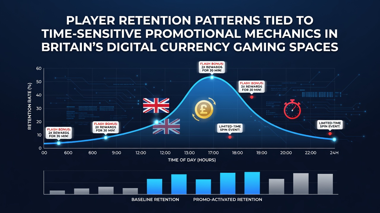Visual representation of time-sensitive promotional mechanics influencing player activity in digital currency gaming environments across Britain