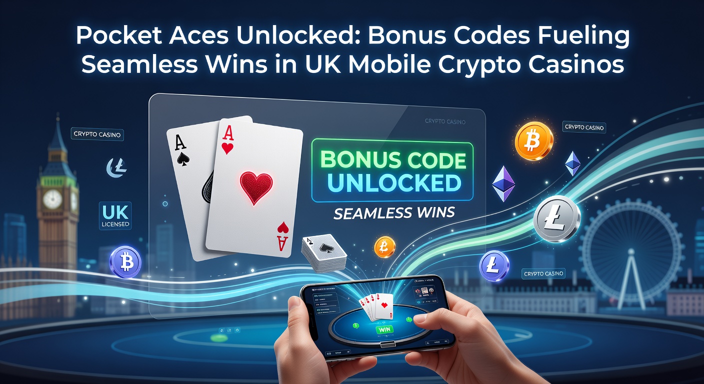 Dynamic close-up of a smartphone interface showing bonus code input, pocket aces poker hand glowing, and crypto wallet transaction confirming a big win