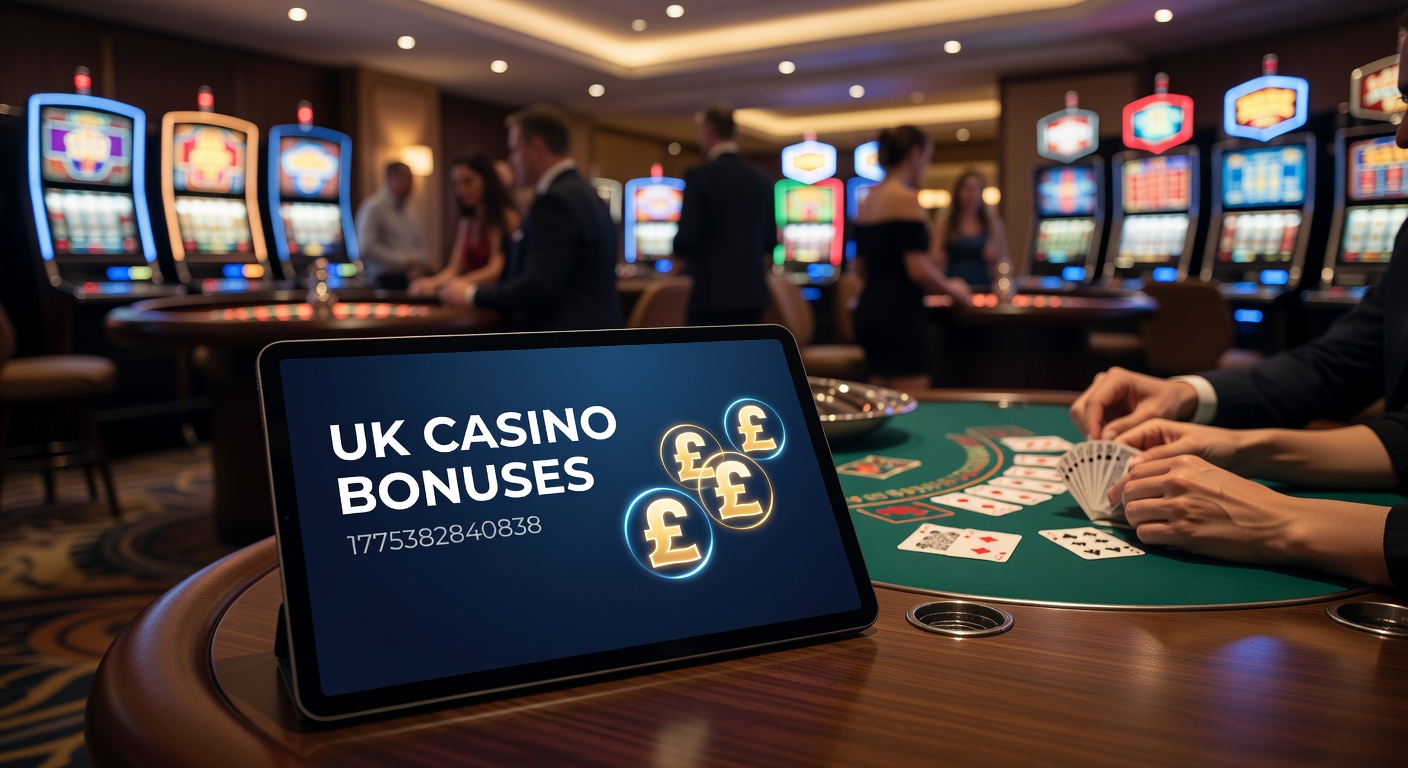 Vibrant display of UK casino bonus offers on a mobile screen, highlighting free spins and welcome packages amid colorful slot reels