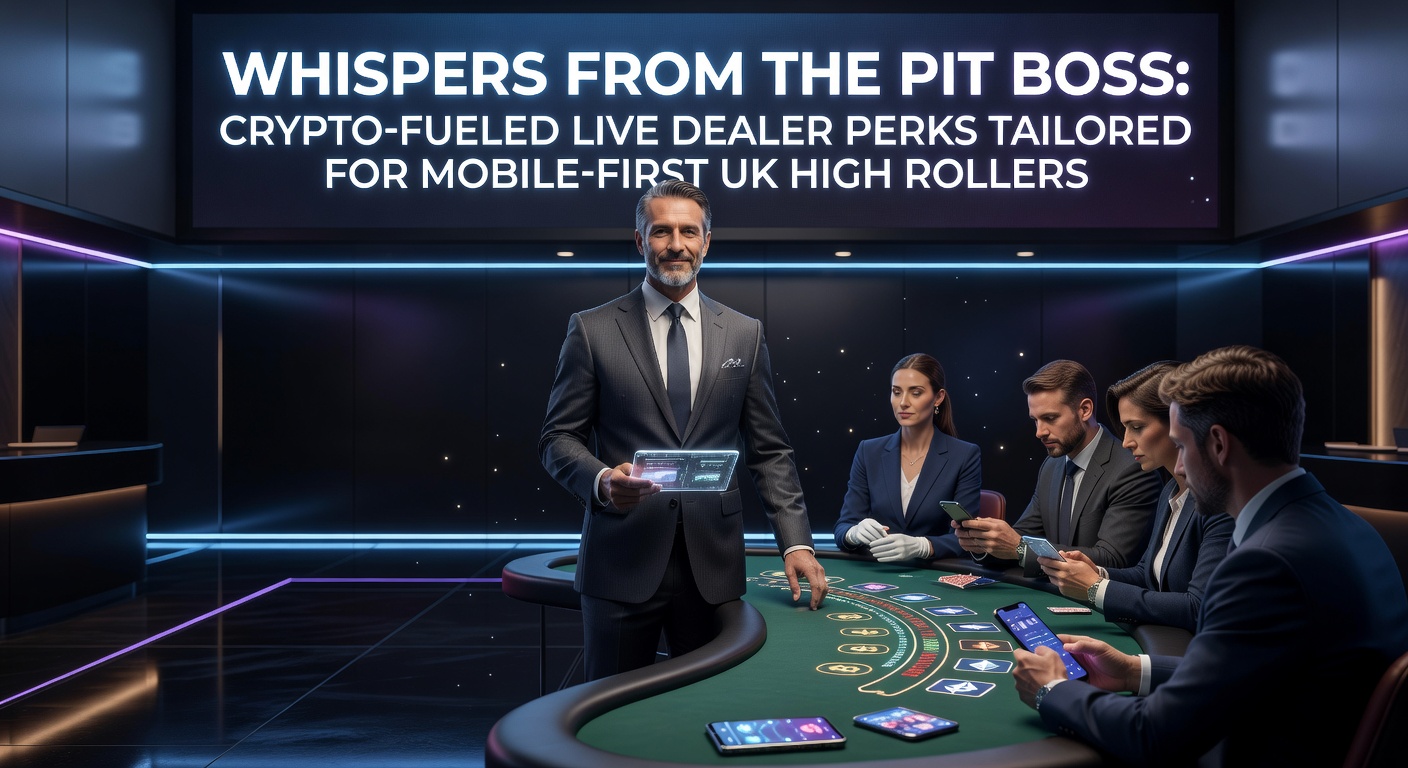 High roller at a mobile live dealer table with crypto interface glowing on screen, pit boss whispering strategy in background